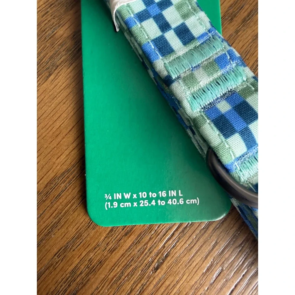 Boots & Barkley Dog Collar Medium Green Blue Checkered & LED Night Walk Light